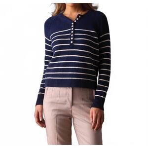 NEW THE NORMAL BRAND josefine henley sweater in navy/ cream